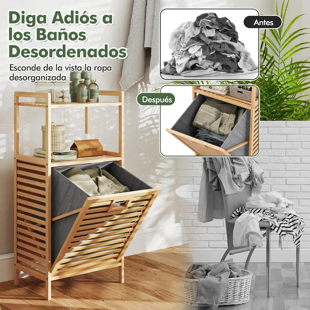 GENERICO - Cesta De Ropa Organizador de Bambú de 3 niveles