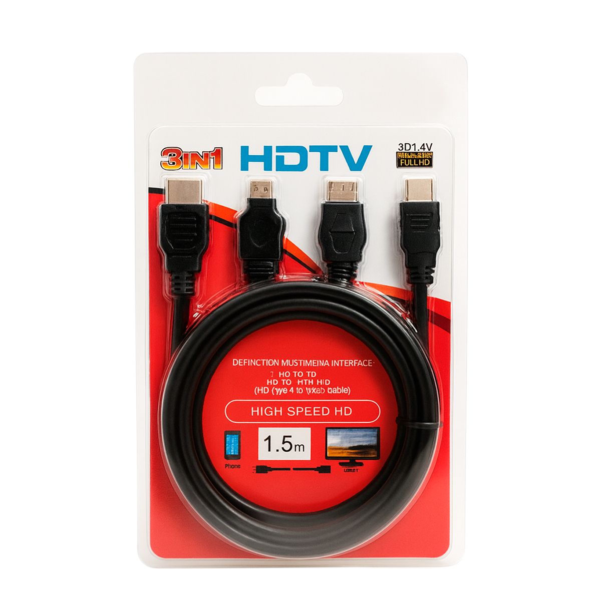 GENERICO - Cable Hdmi Mas Adaptadores Micro Hdmi Y Mini Hdmi