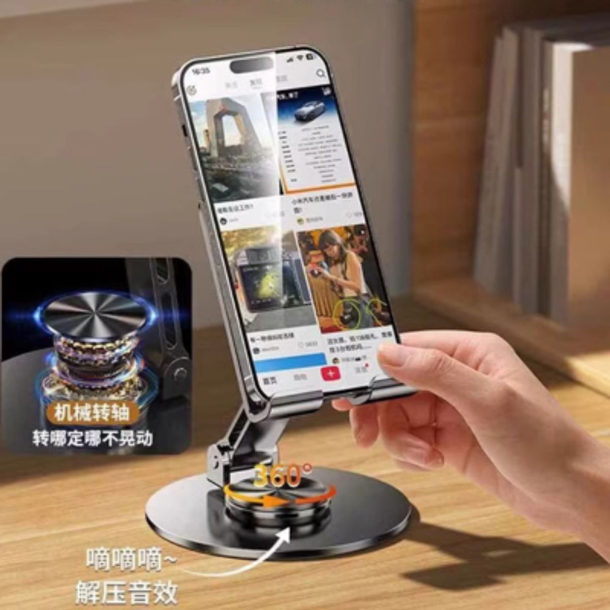 GENERICO - Soporte Celular de Mesa Acero Inoxidable Giro 360 Gris