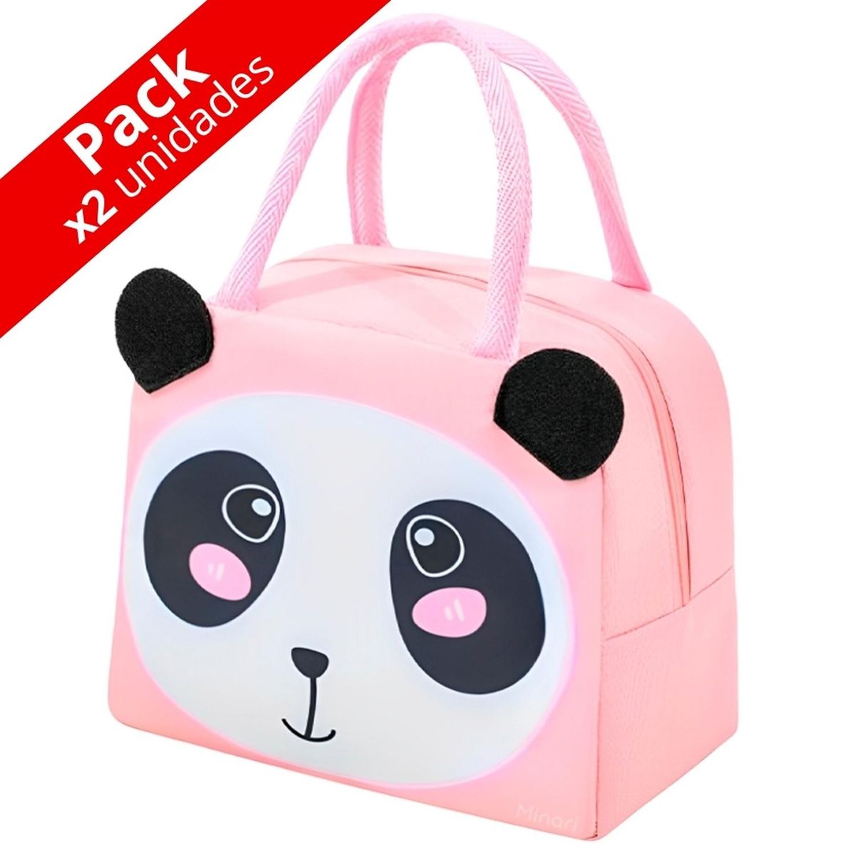 MINARI - Pack x2 Lonchera Térmica Infantil Rosado Diseño Panda 52L