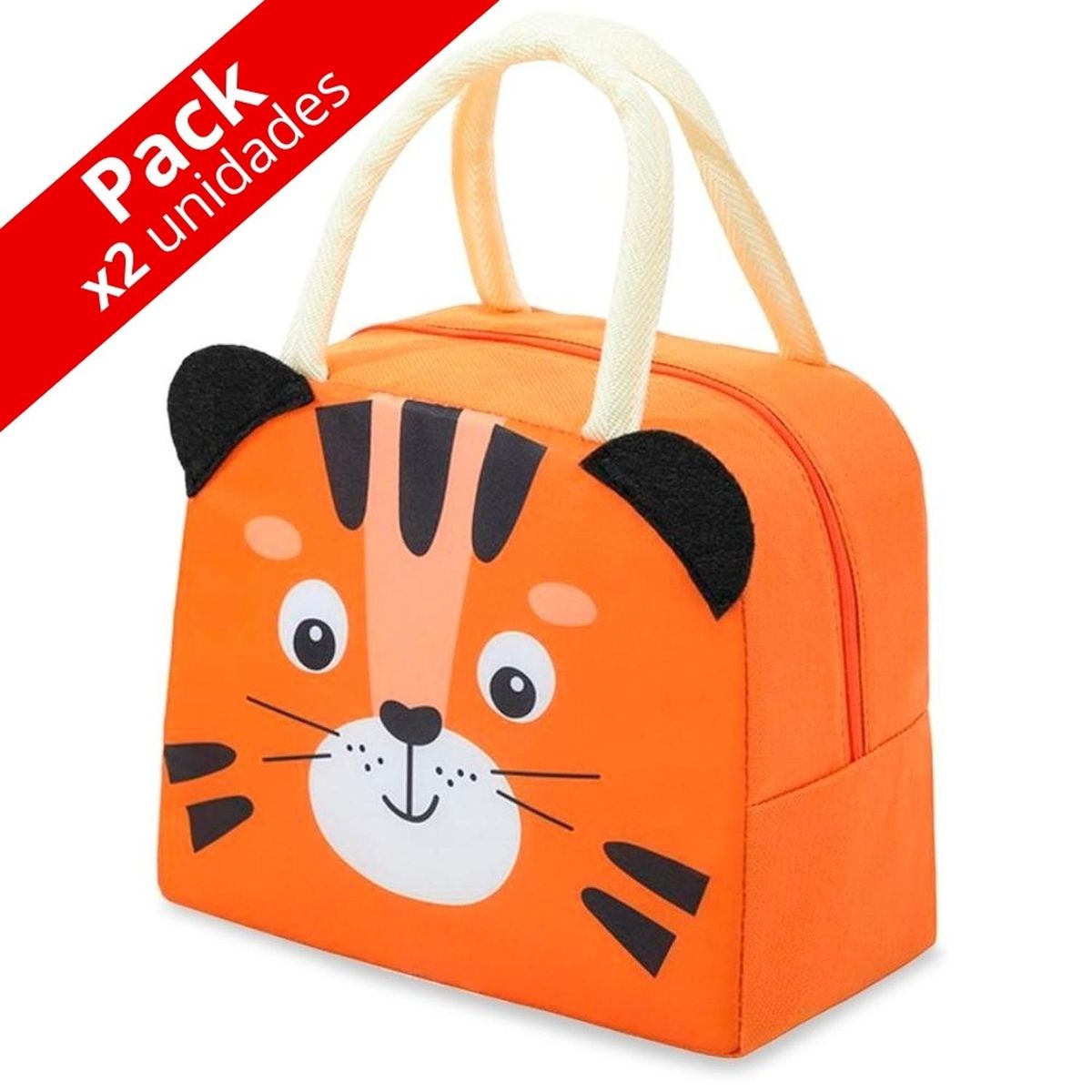 MINARI - Pack x2 Lonchera Térmica Infantil Diseño Tigre Naranja 52L
