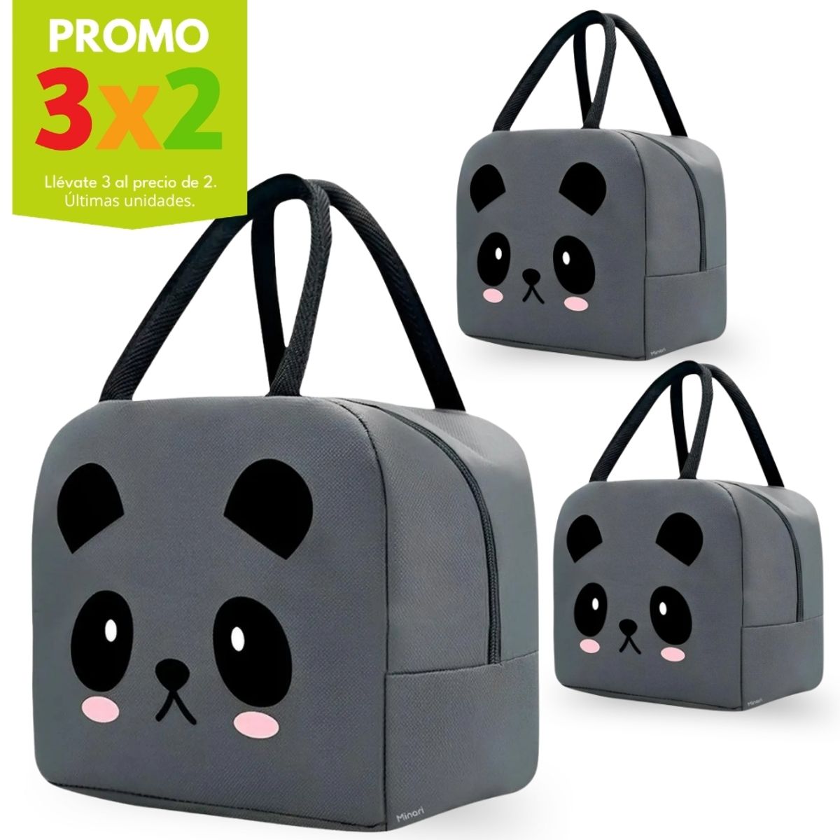 MINARI - Promo 3x2 Lonchera Térmica para Niños Bolsa Impermeable Gris 721L