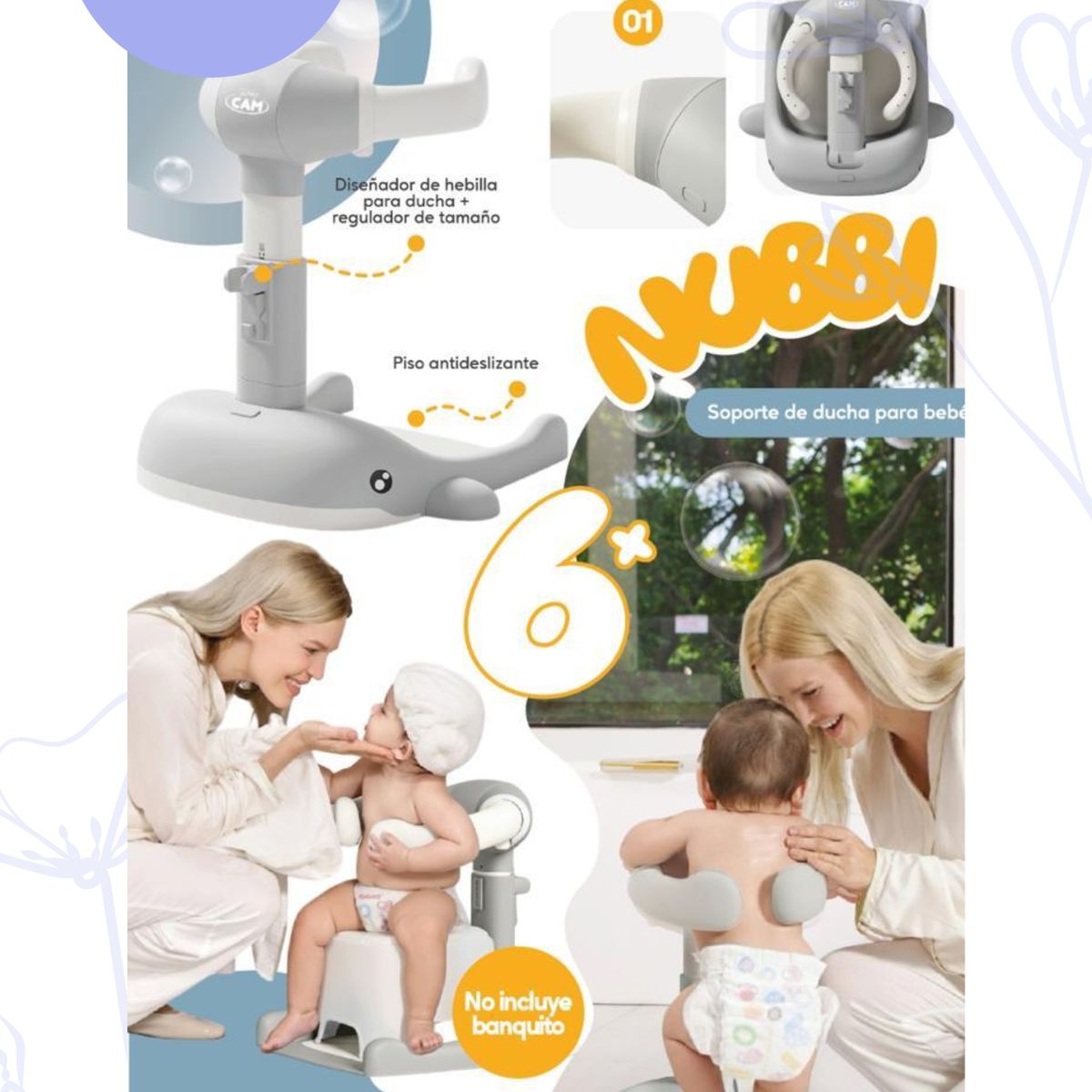BABY - Soporte de Ducha para Bebé Ajustable DELFIN