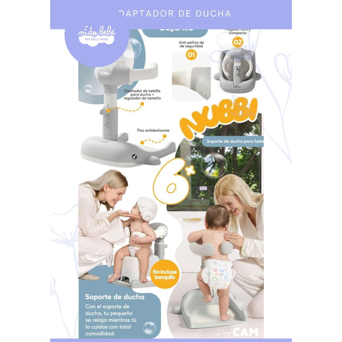 BABY - Soporte de Ducha para Bebé Ajustable DELFIN