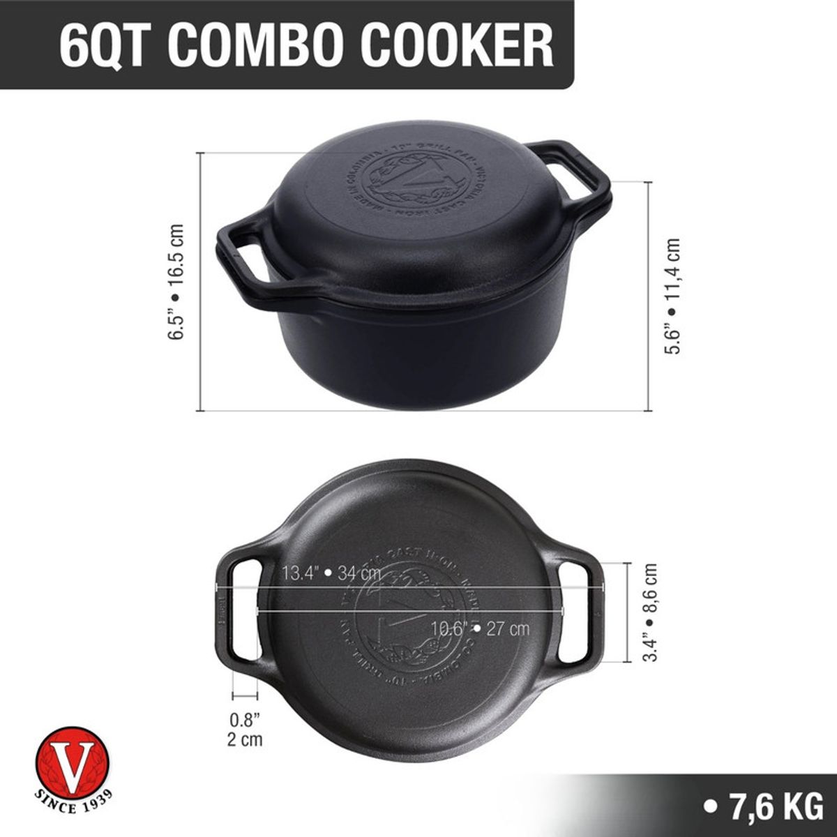 VICTORIA - Olla Hierro Fundido Esmaltado 5 . 7L Tipo Horno Holandés