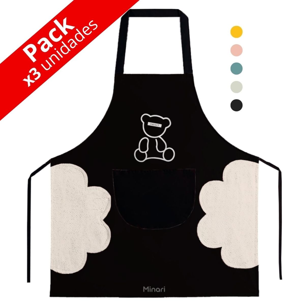 MINARI - Pack x3 Mandil Delantal de Cocina Impermeable 975D Diseño aleatorio