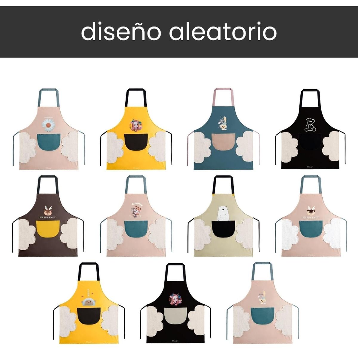 MINARI - Pack x3 Mandil Delantal de Cocina Impermeable 975D Diseño aleatorio