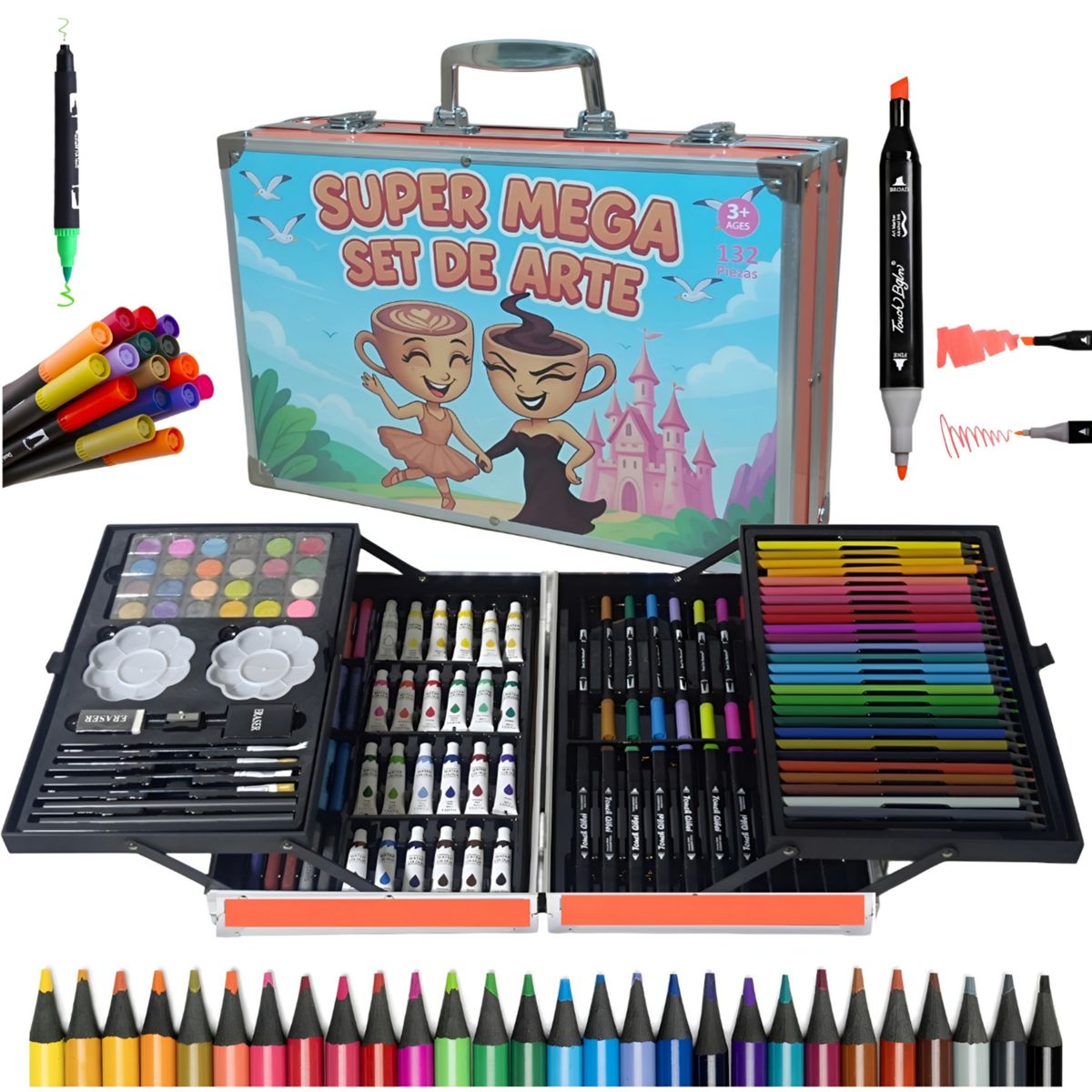 GENERICO - Set de Arte Maleta de Aluminio 132 Piezas touch y dual ballerina expresso