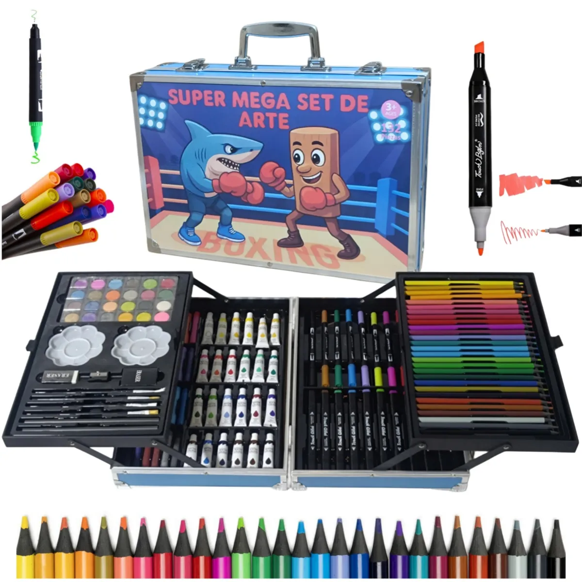 GENERICO - Set de Arte Maleta de Aluminio 132 Piezas touch y dual tralala vs tung