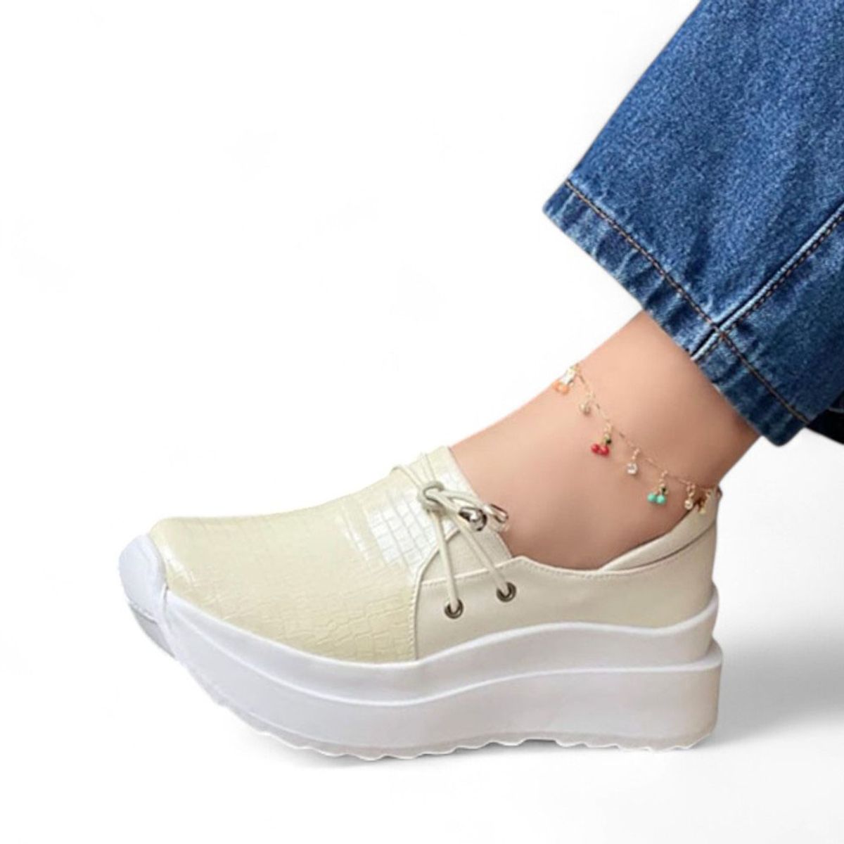 GENERICO - Mocasin Mujer Charol Grabado Planta Expanso 1022L-53 Color Beige