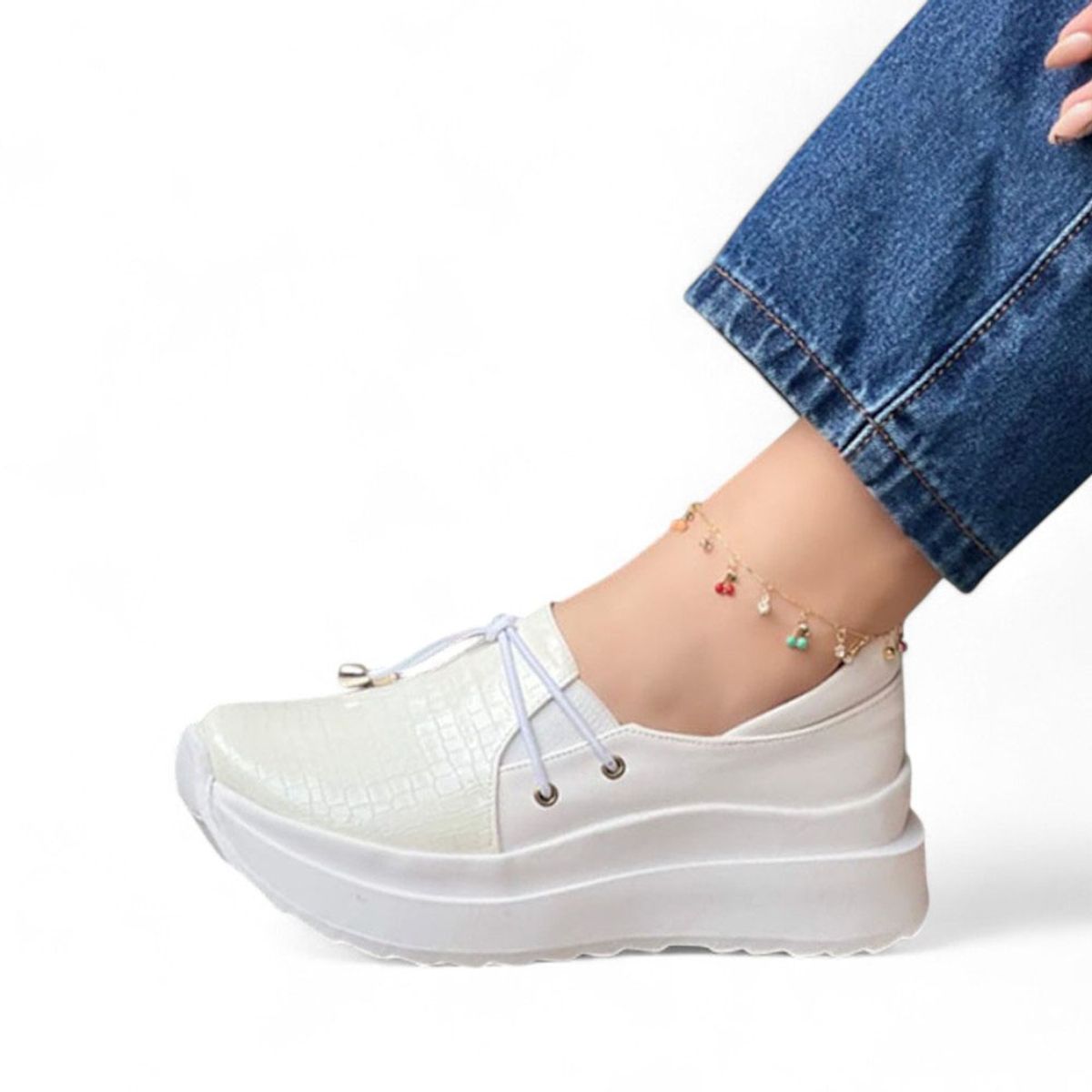 GENERICO - Mocasin Mujer Charol Grabado Planta Expanso 1022L-53 Color Blanco