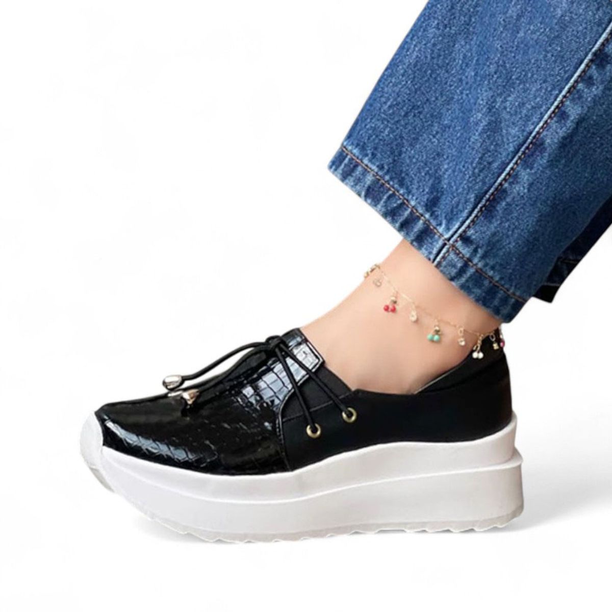 GENERICO - Mocasin Mujer Charol Grabado Planta Expanso 1022L-53 Color Negro