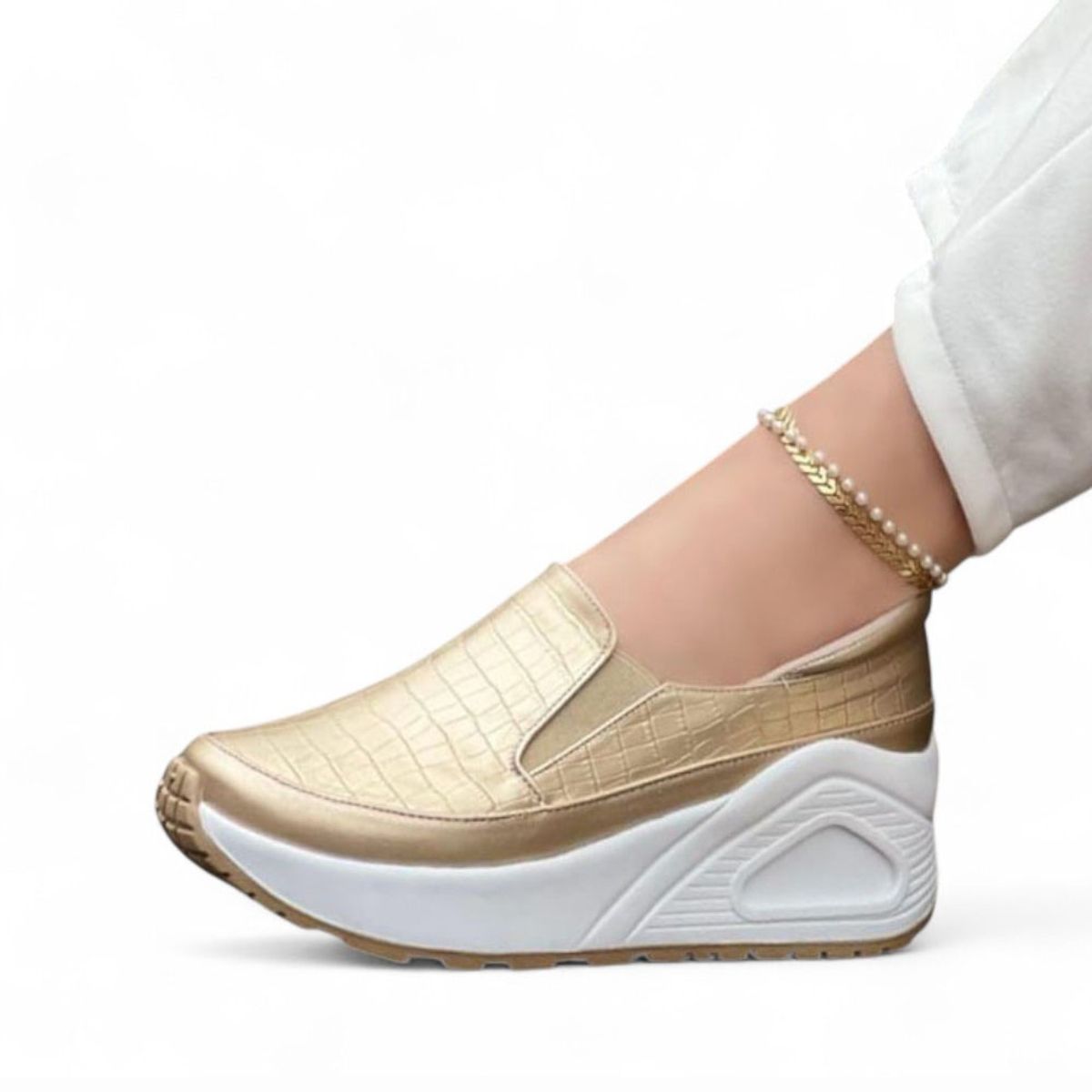 GENERICO - Mocasin Mujer Planta De Goma 1022L-55 Color Dorado