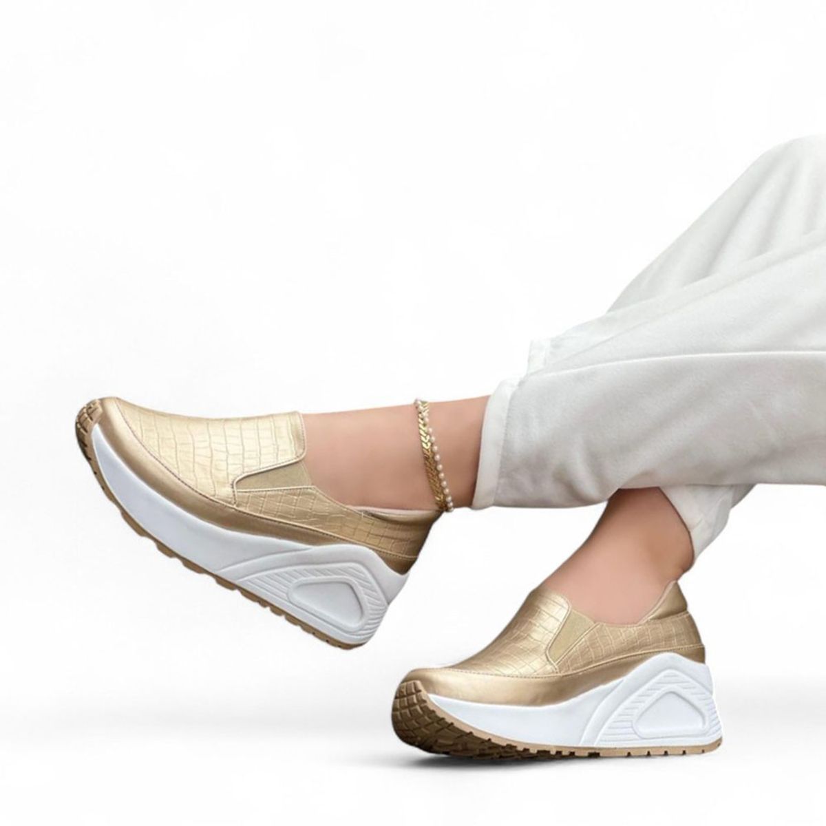 GENERICO - Mocasin Mujer Planta De Goma 1022L-55 Color Dorado