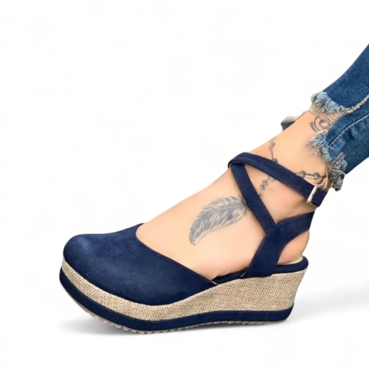 GENERICO - Sandalia Mujer Gamuza Cerrado Taco 7 1022L-50 Color Azul