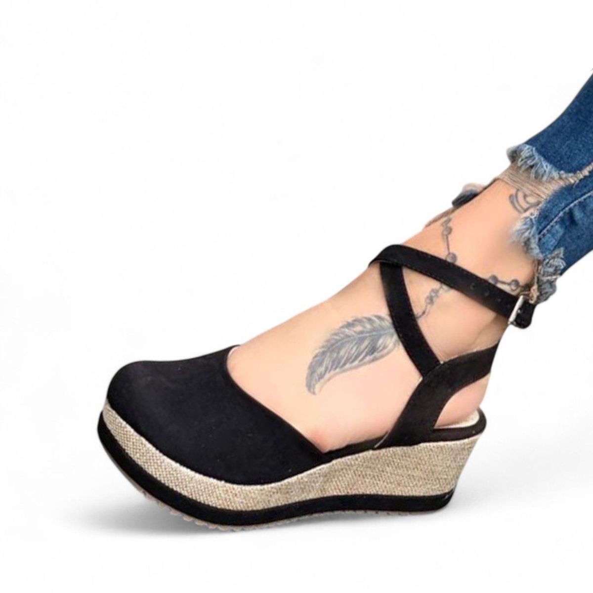 GENERICO - Sandalia Mujer Gamuza Cerrado Taco 7 1022L-50 Color Negro