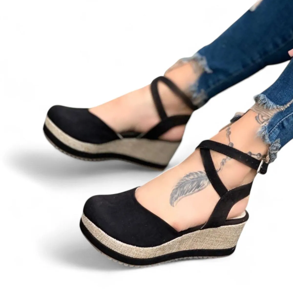 GENERICO - Sandalia Mujer Gamuza Cerrado Taco 7 1022L-50 Color Negro