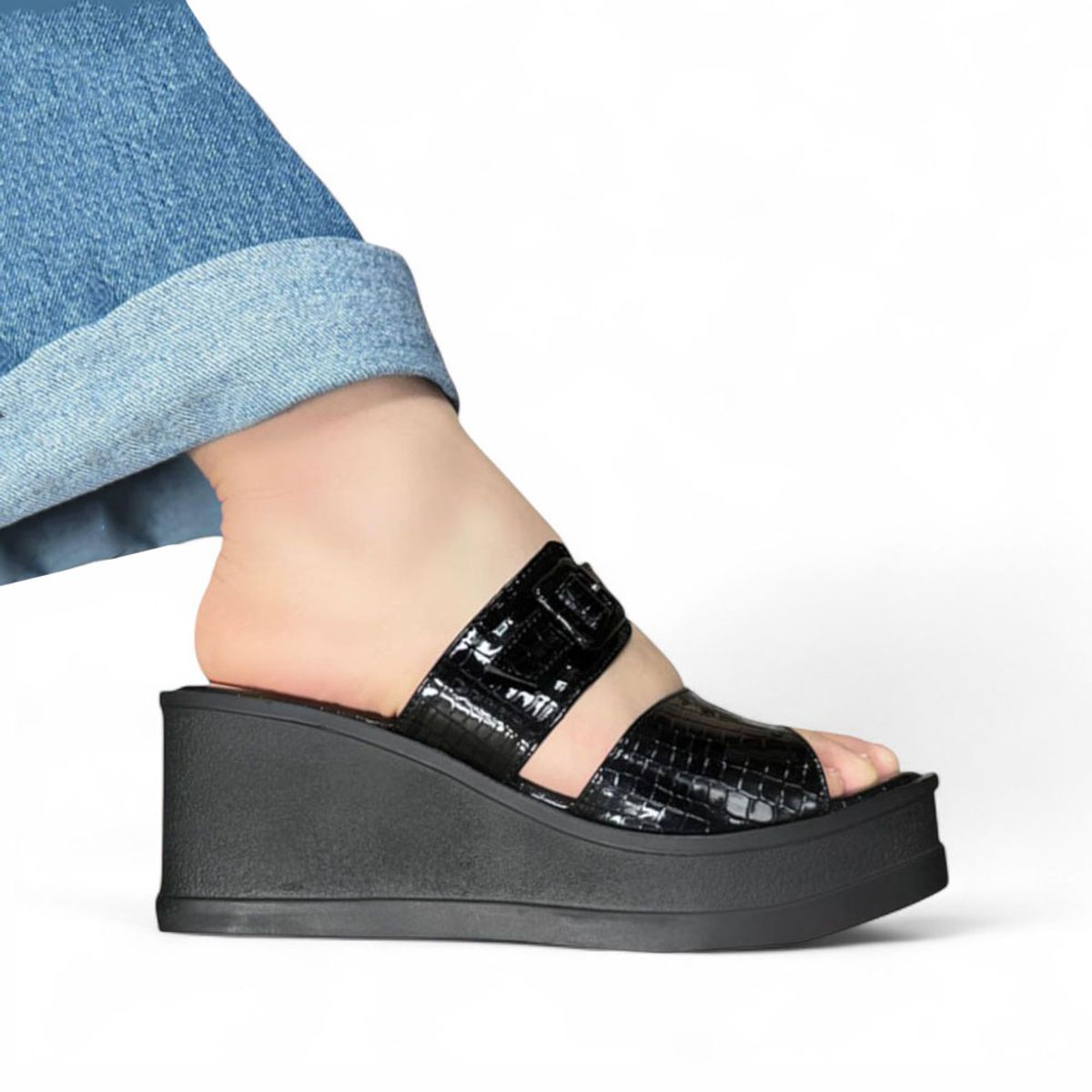 GENERICO - Sandalia Mujer Labrado Taco 7 1022L-57 Color Negro