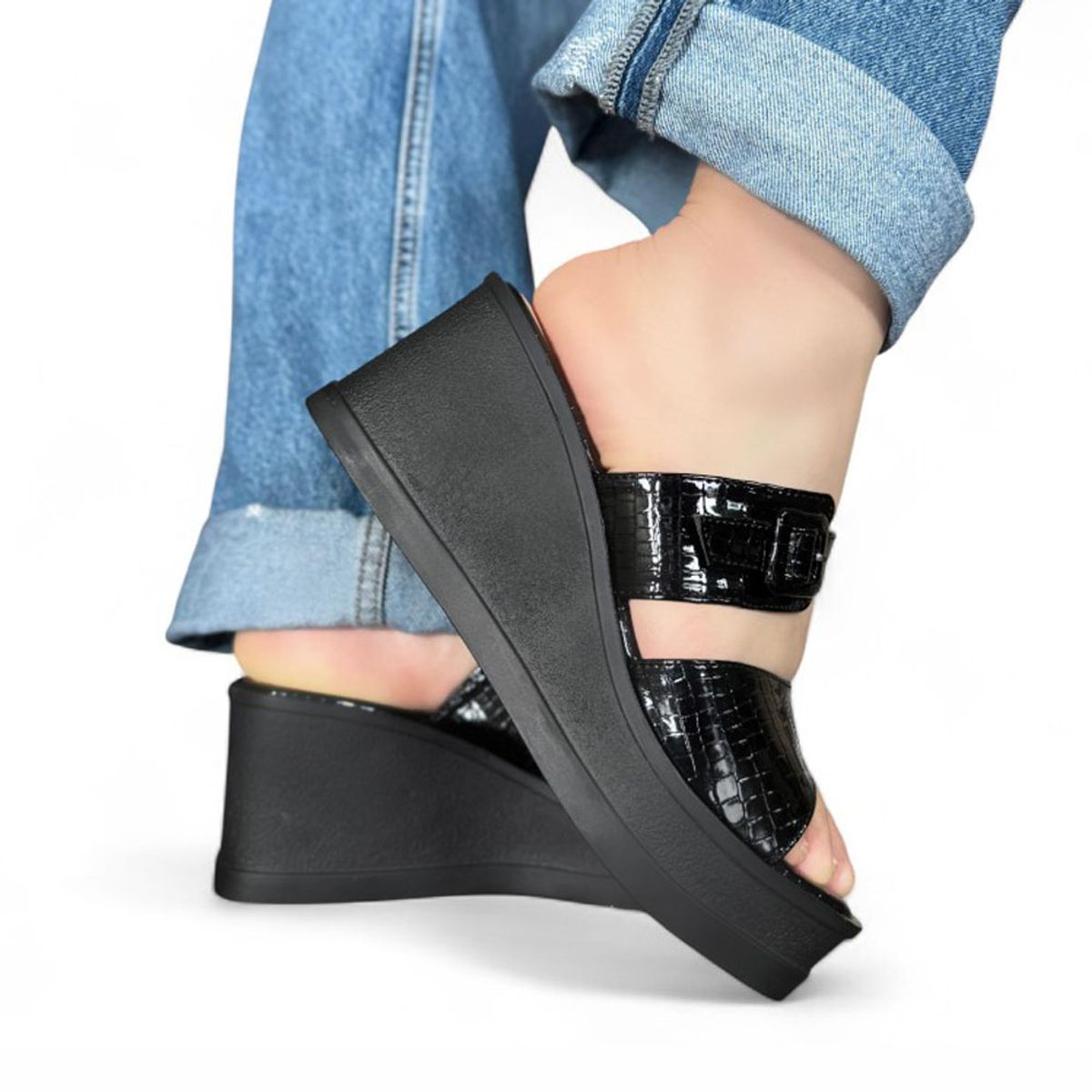 GENERICO - Sandalia Mujer Labrado Taco 7 1022L-57 Color Negro