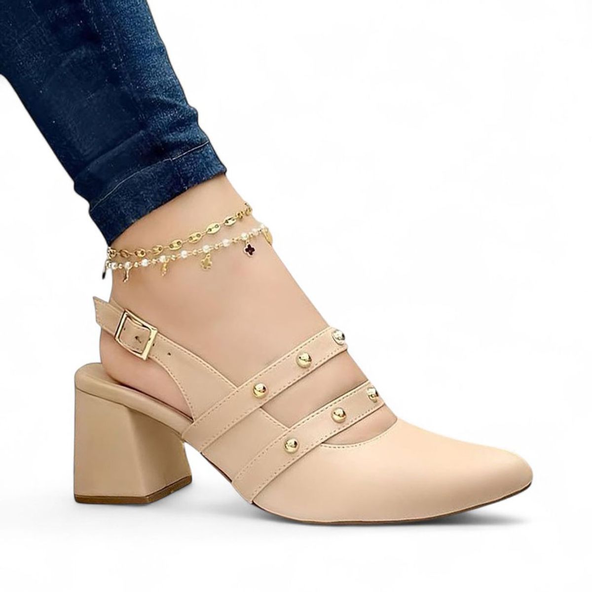 GENERICO - Sandalia Mujer Taco 5 Punta Redonda 1022L-60 Color Beige