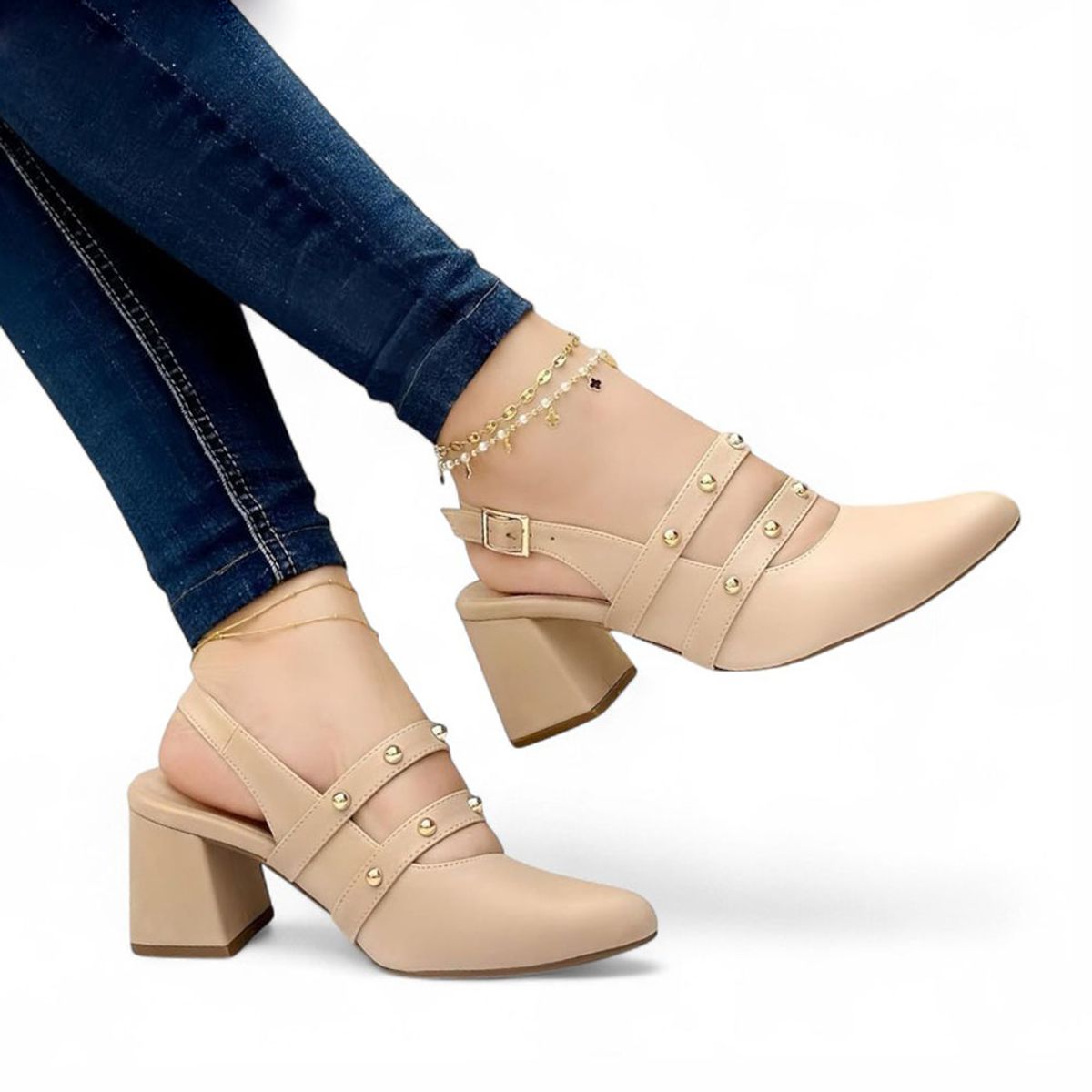 GENERICO - Sandalia Mujer Taco 5 Punta Redonda 1022L-60 Color Beige