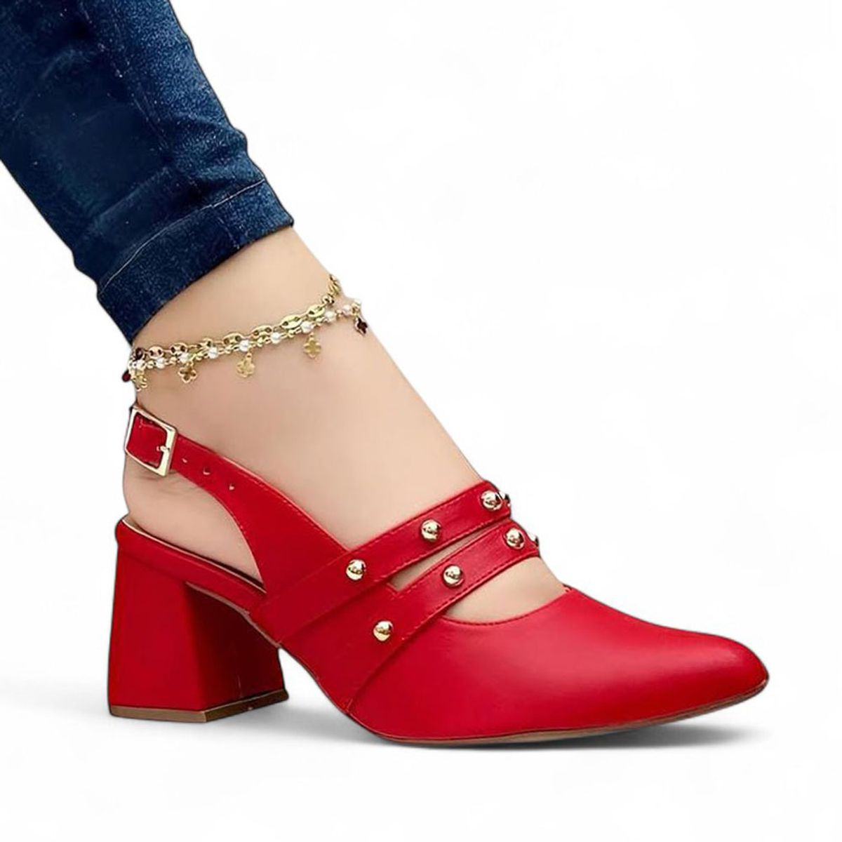 GENERICO - Sandalia Mujer Taco 5 Punta Redonda 1022L-60 Color Rojo