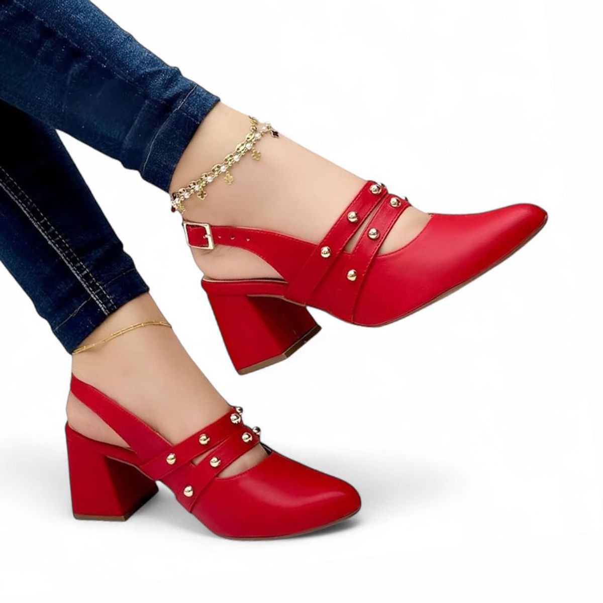 GENERICO - Sandalia Mujer Taco 5 Punta Redonda 1022L-60 Color Rojo