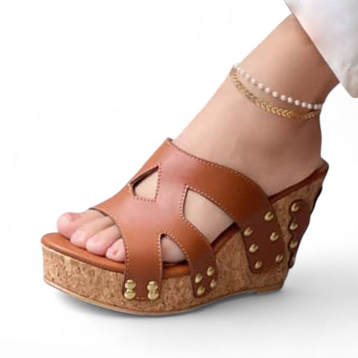 GENERICO - Sandalia Mujer Planta Pu Taco 12 1022L-62 Color Camel