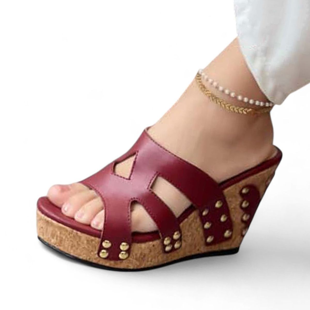 GENERICO - Sandalia Mujer Planta Pu Taco 12 1022L-62 Color Guinda