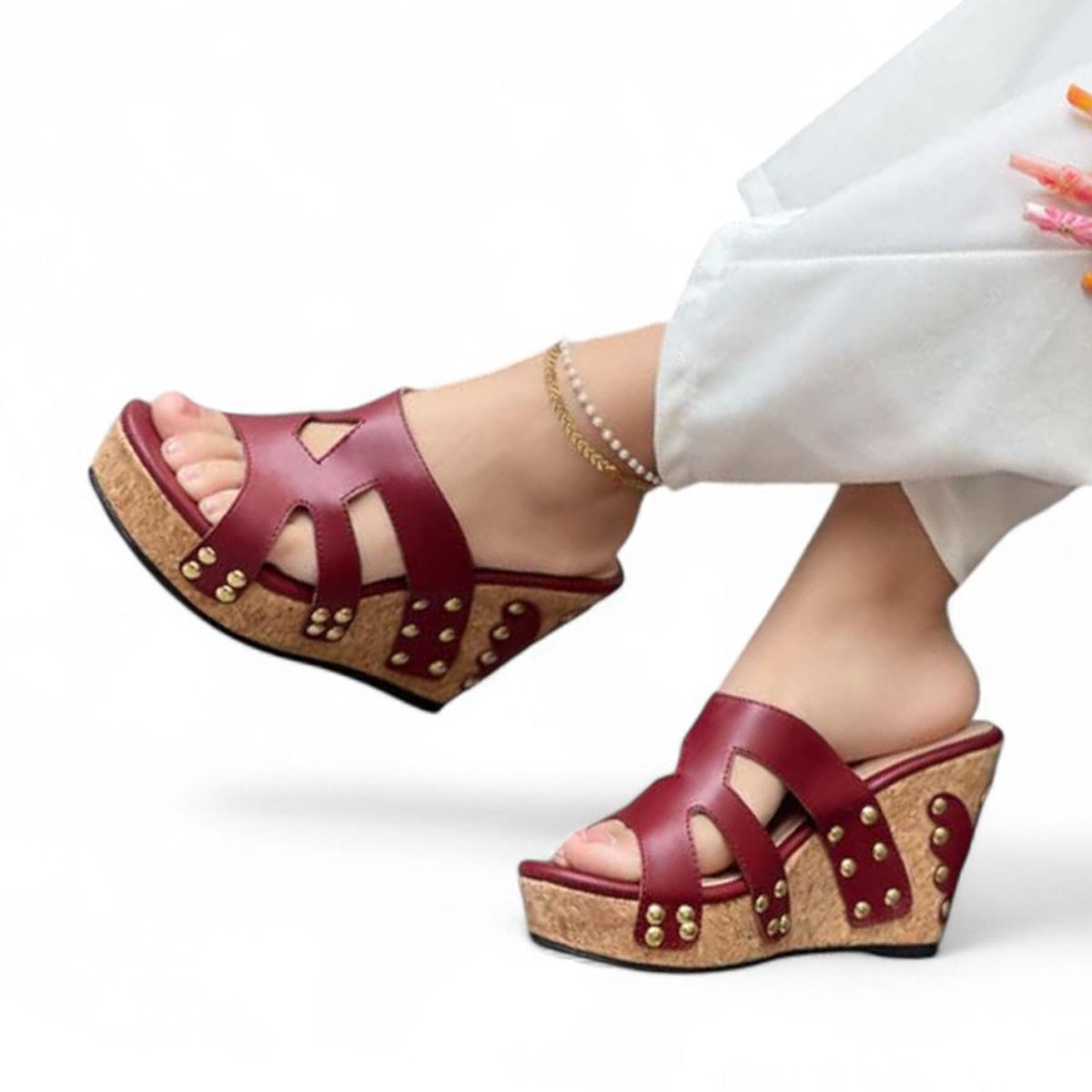 GENERICO - Sandalia Mujer Planta Pu Taco 12 1022L-62 Color Guinda