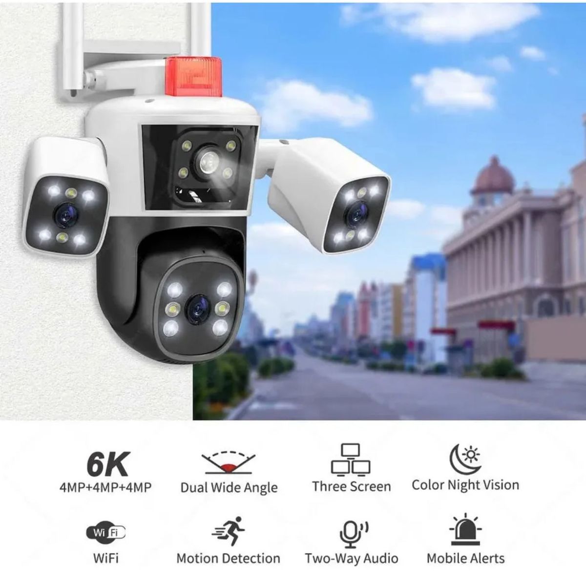 OEM - Cámara de 3 lentes PTZ Pulpo 128gb WiFi Con sirena visión nocturna y micrófono