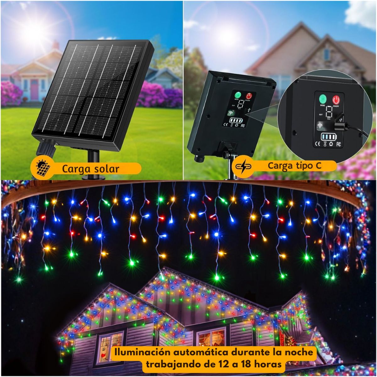 ARTEZA - Guirnalda Solar 12 Metros 460 LED Multicolor con Control Remoto