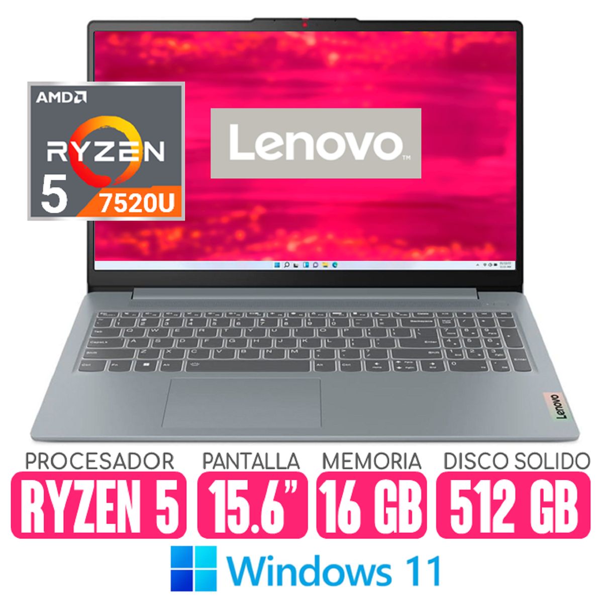 LENOVO - Laptop LENOVO Ryzen 5-7520U RAM 16gb SSD 512gb Pantalla 15.6 Windows Lenovo V15 G4