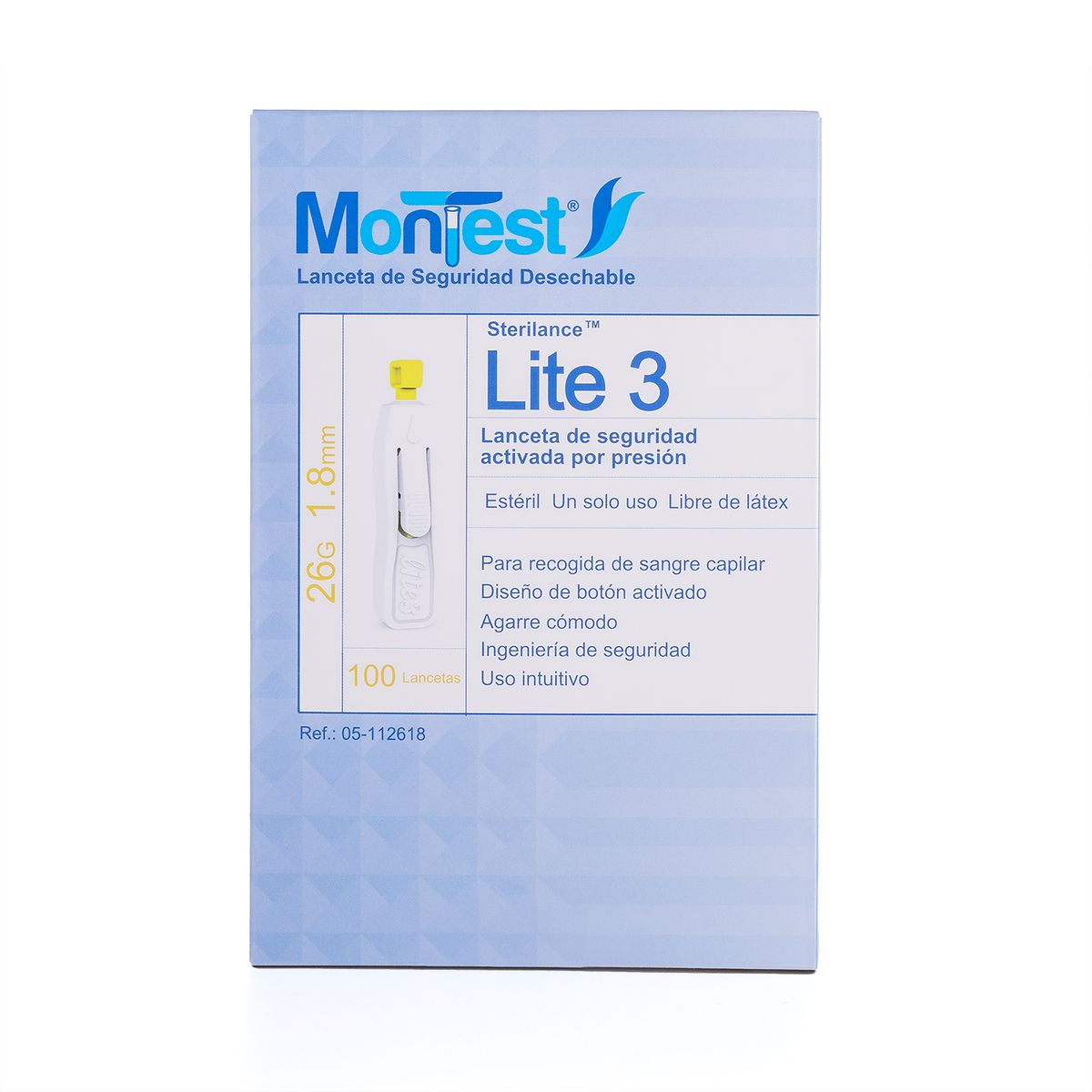 GENERICO - Lancetas Automáticas 26G 1 Niv Montest Lite 3 Caja 100 Und