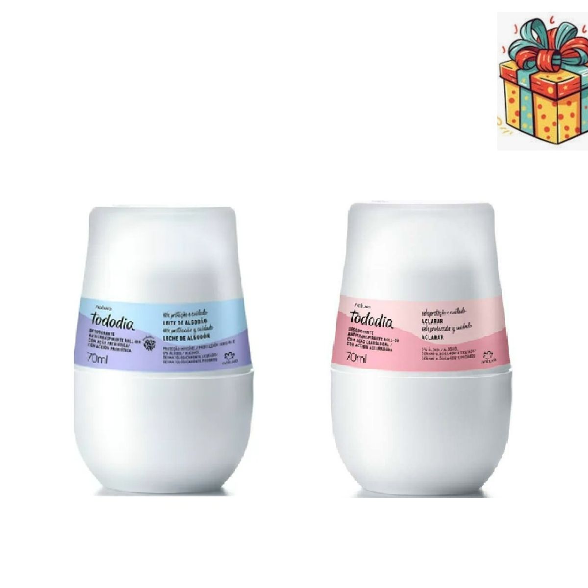 NATURA - Duo Desodorante roll on aclarador y algodon Natura + regalo