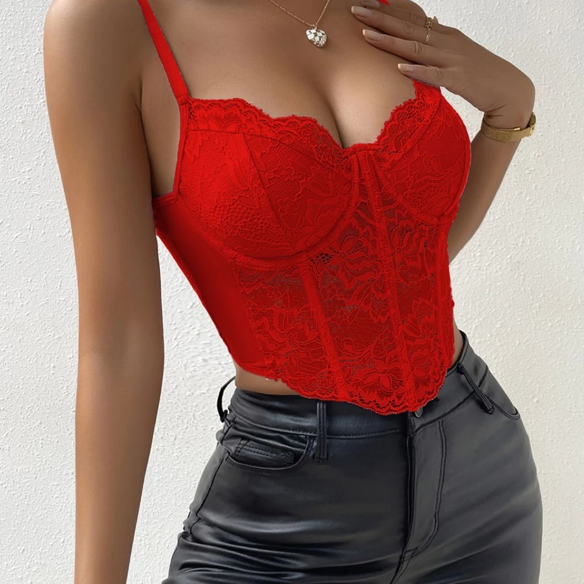 GENERICO - TOP LOLITAS ROJO DE ENCAJE ROCY