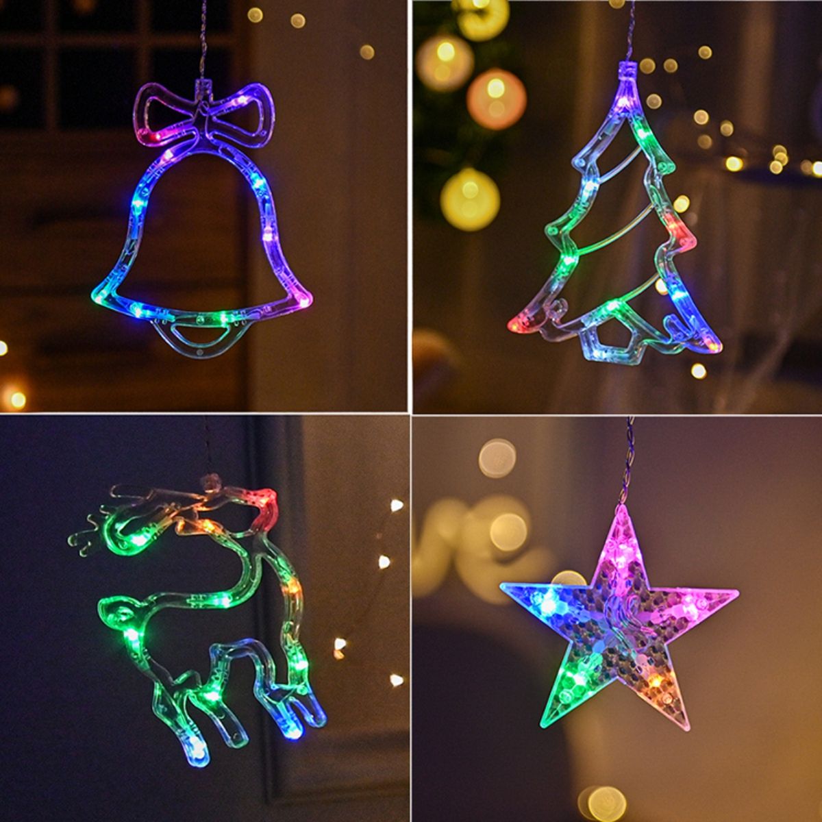 GENERICO - Cortina de Luces Navideñas Reno Campana y Arbolito Multicolor