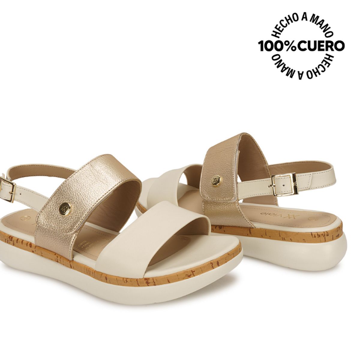 VIALE - Sandalia Dorsay Casual ALE-2619 HuesoDorado Viale Cuero