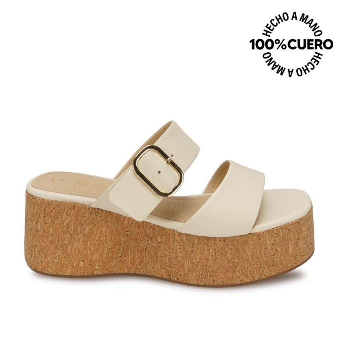 VIALE - Sandalia Slide Casual ALE-2631 Hueso Viale Cuero