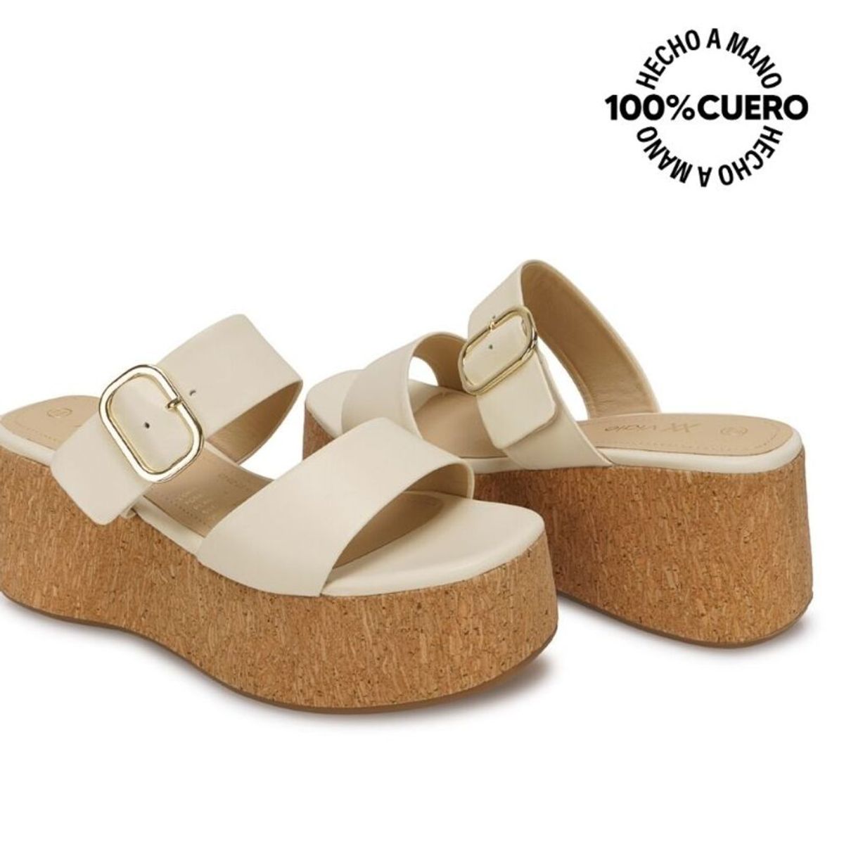 VIALE - Sandalia Slide Casual ALE-2631 Hueso Viale Cuero