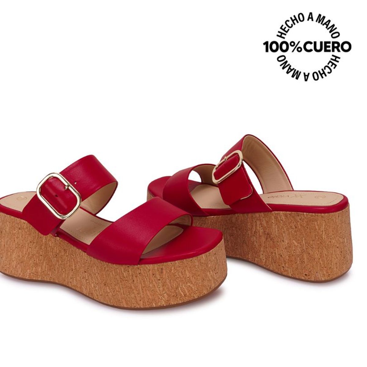 VIALE - Sandalia Slide Casual ALE-2631 Rojo Viale Cuero