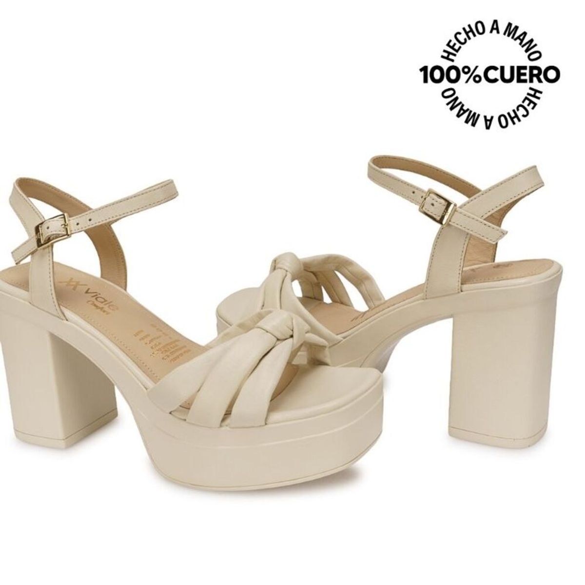 VIALE - Sandalia Dorsay Casual ECO-2601 Hueso Viale Cuero