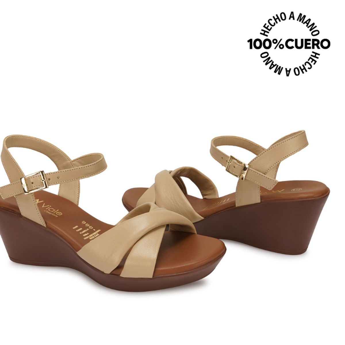 VIALE - Sandalia Dorsay Casual ECO-2604 Beige Viale Cuero