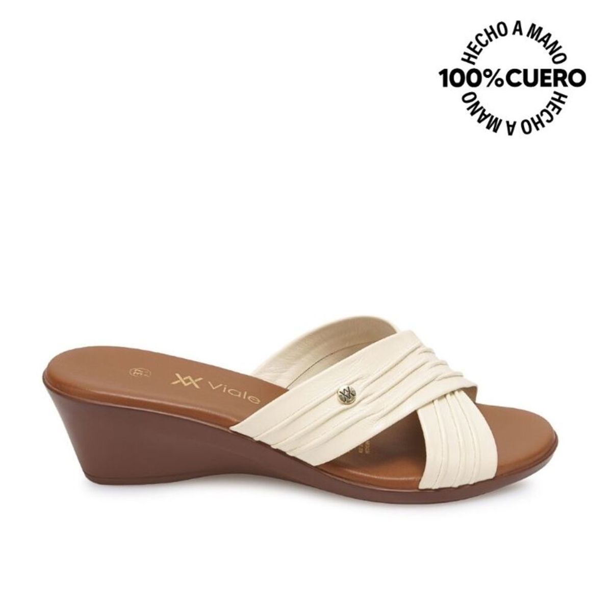 VIALE - Sandalia Slide Casual LINDA-2603 Hueso Viale Cuero