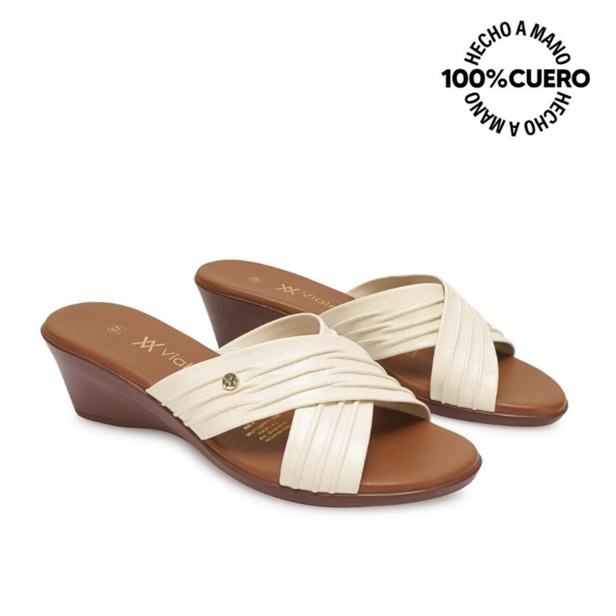 VIALE - Sandalia Slide Casual LINDA-2603 Hueso Viale Cuero