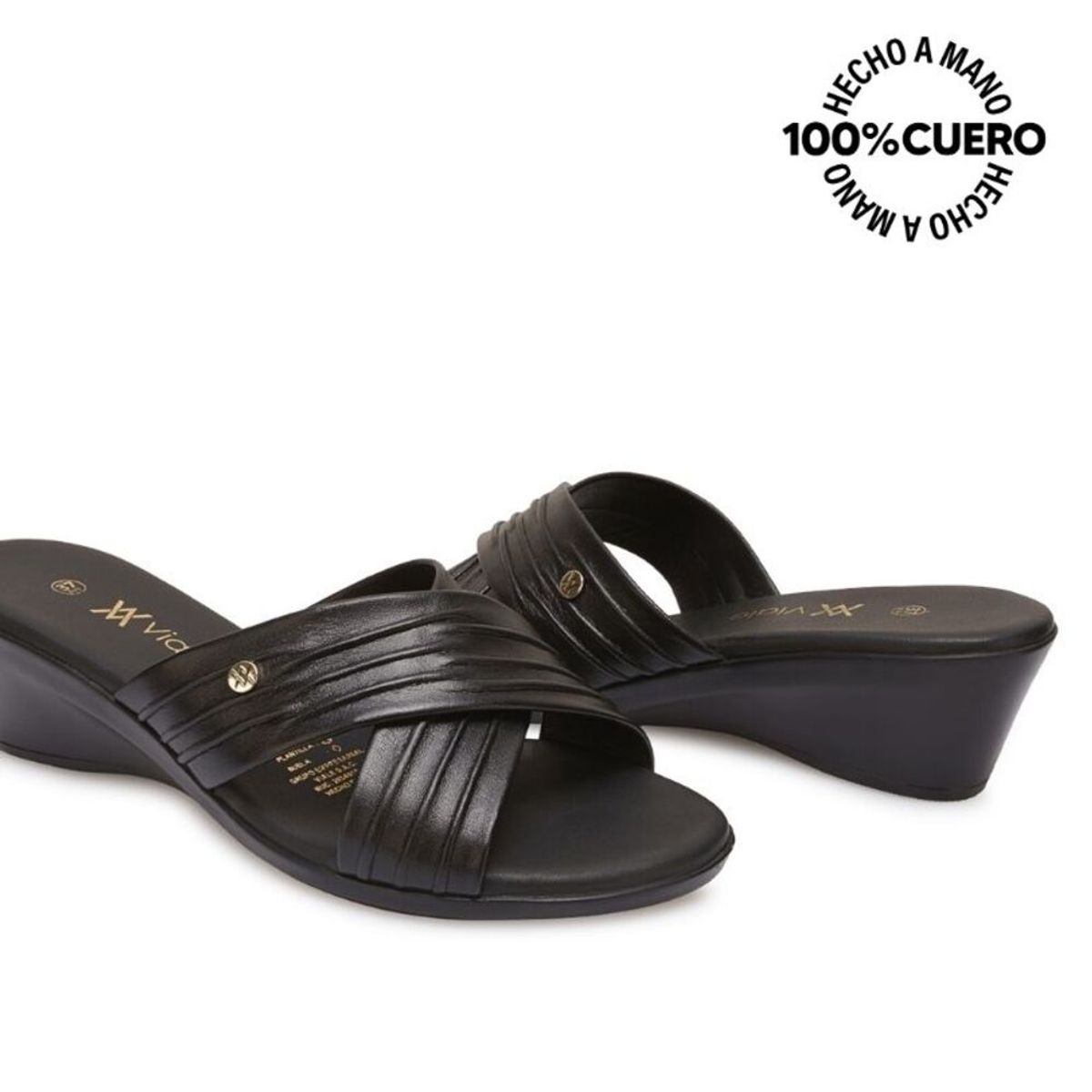 VIALE - Sandalia Slide Casual LINDA-2603 Negro Viale Cuero