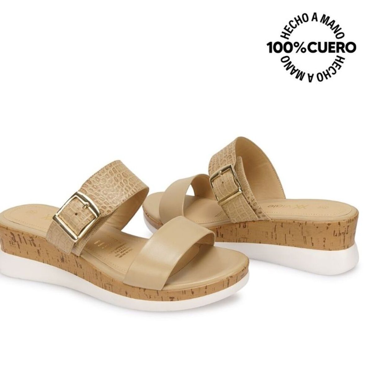 VIALE - Sandalia Slide Casual LINDA-2612 Pele Viale Cuero