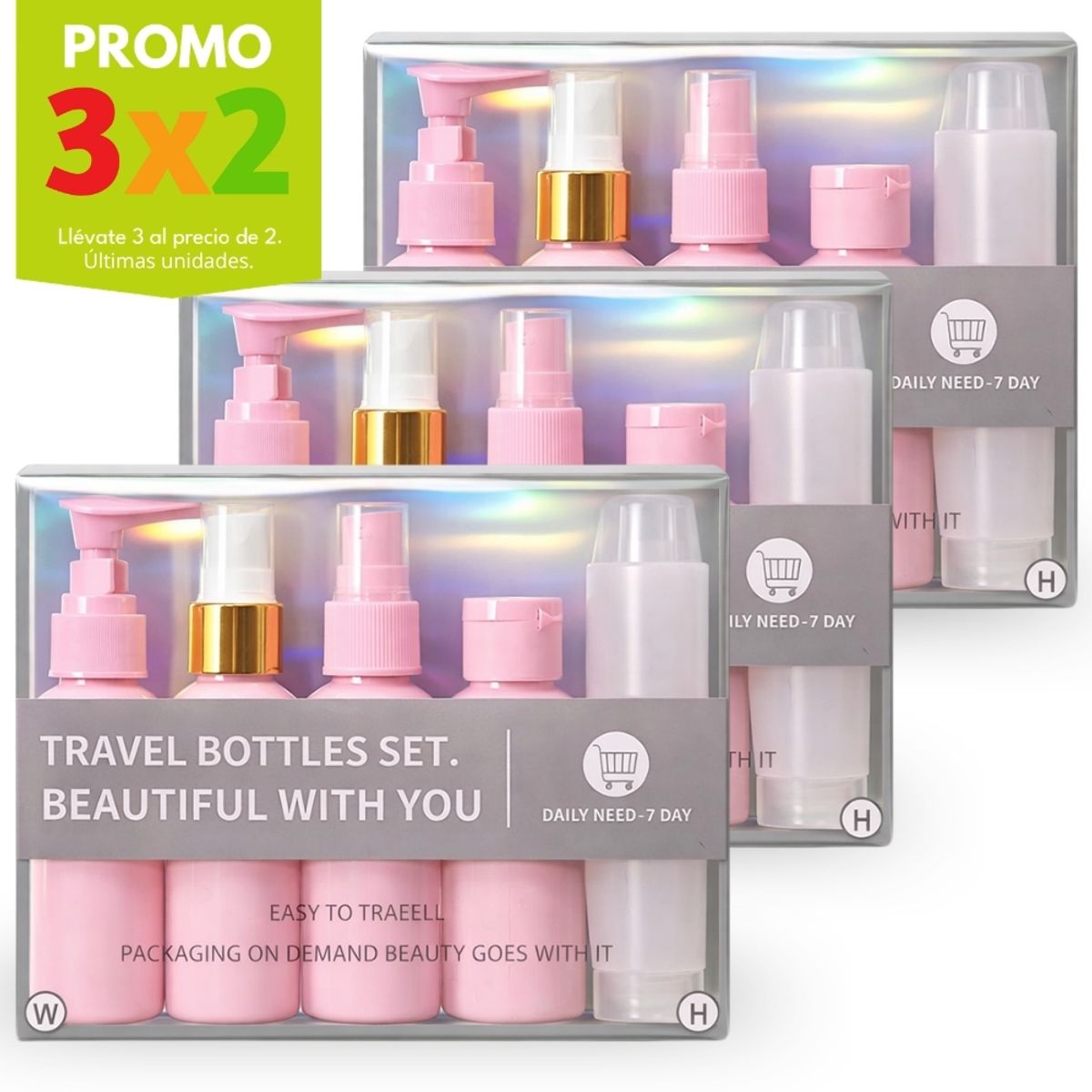 MINARI - Promo 3x2 Set 5 Frascos de Viaje Pulverizador Rosado EC77