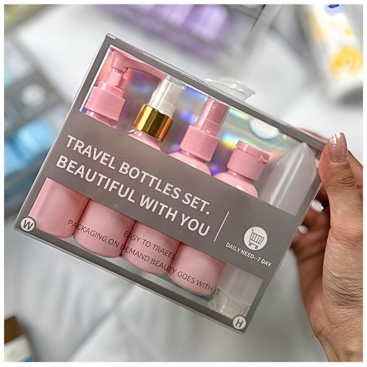 MINARI - Set de 5 Frascos Pulverizador Envases de Aseo para Viaje Rosado EC77