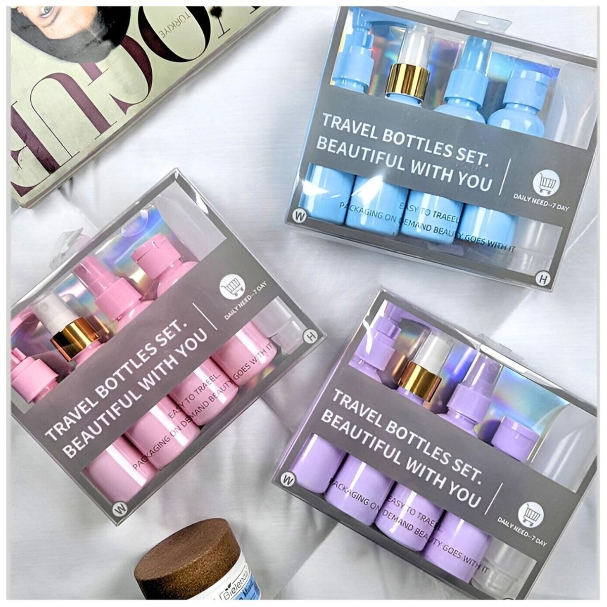 MINARI - Set de 5 Frascos Pulverizador Envases de Aseo para Viaje Rosado EC77